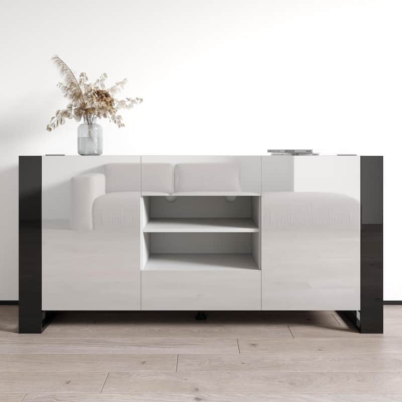 Woody Modern 64.5-inch Sideboard Buffet - White/Black