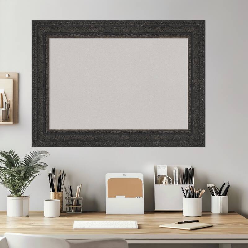 Attic Aged Black Wood Framed Cork Board - Bulletin Board, Organization Board, Pin Board
