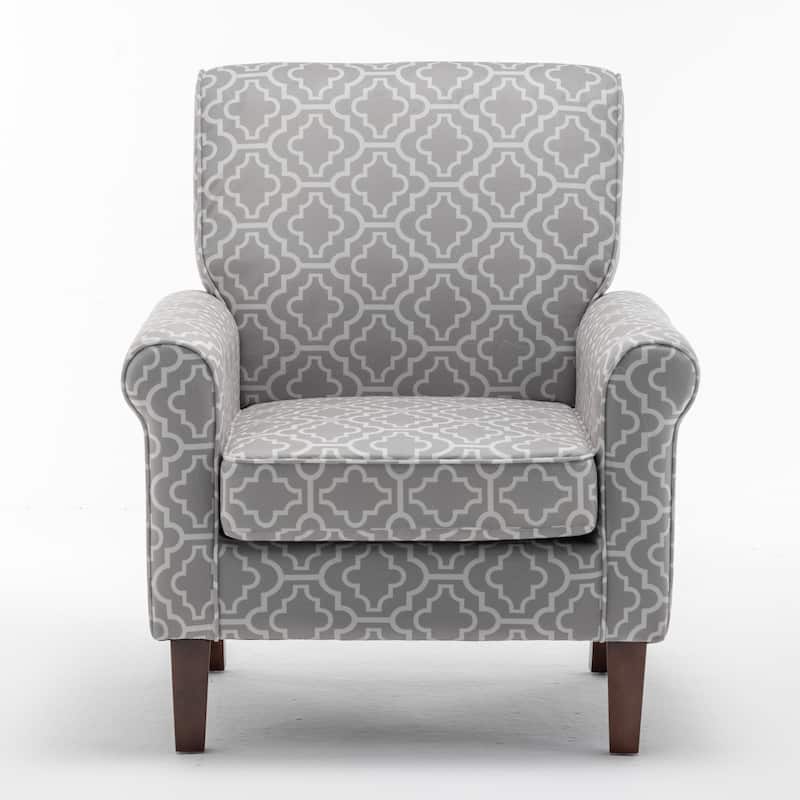 Traditional Rolled Arm Living Room Armchair - Grey Print