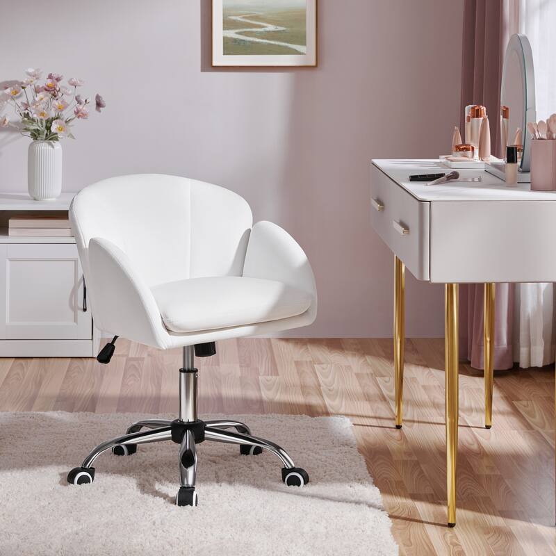 Yaheetech Modern Swivel Rolling Desk Chair Makeup Vanity Chair for Home Office - Snowy
