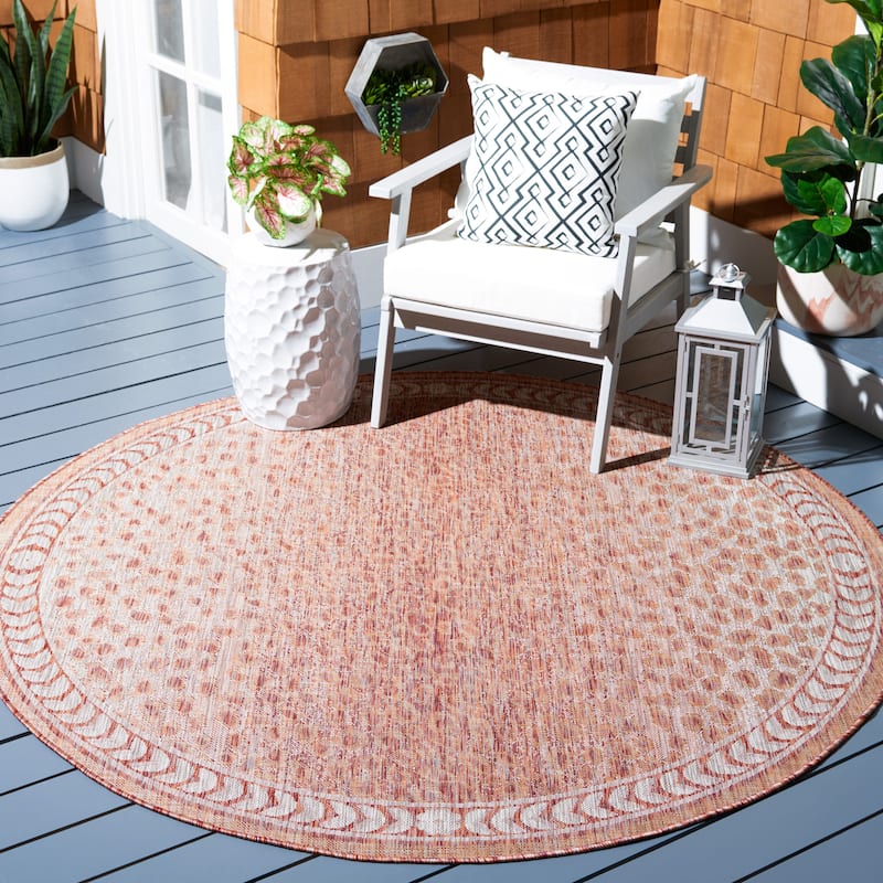 SAFAVIEH Courtyard Muire Indoor/ Outdoor Waterproof Patio Backyard Rug - 6'7" Round - Rust/Beige