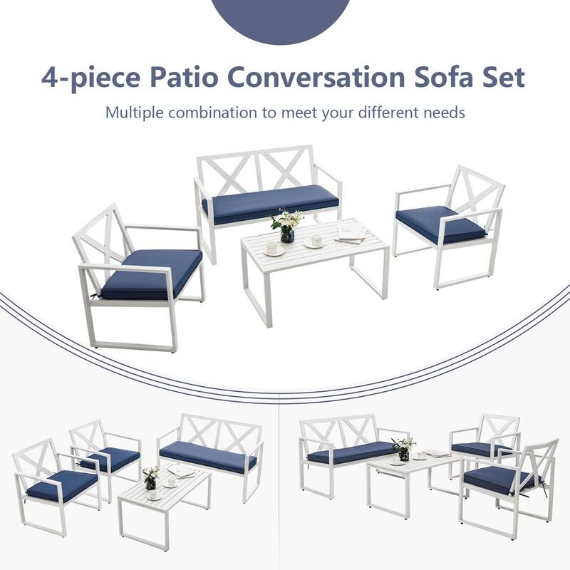 Gymax 4PCS Patio Furniture Set Outdoor Conversation Set Metal Frame w/