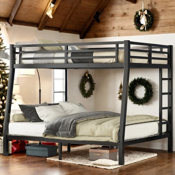 slide 2 of 11, Sturdy Full XL Over Queen Bunk Bed with Under-Bed Storage and Safety Features Black