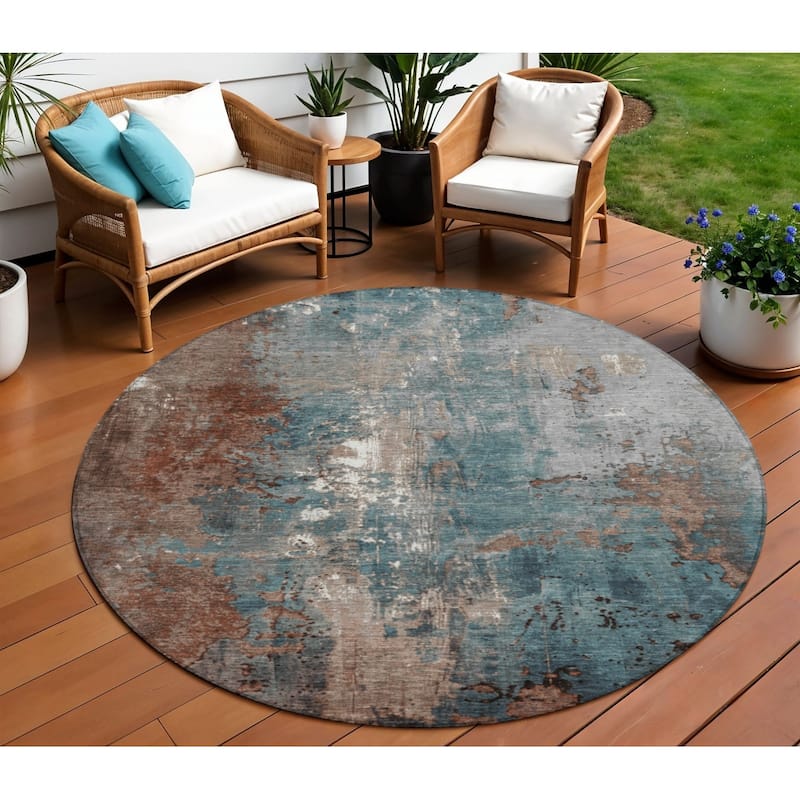 HomeRoots Abstract Transitional Rectangle Outdoor Rug - 8' Round