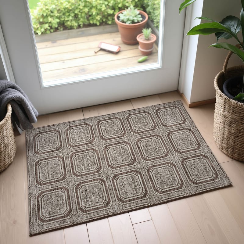 Premium Washable Super Soft Classic Panel Mayfield Rug - Brown - 1'8" x 2'6"
