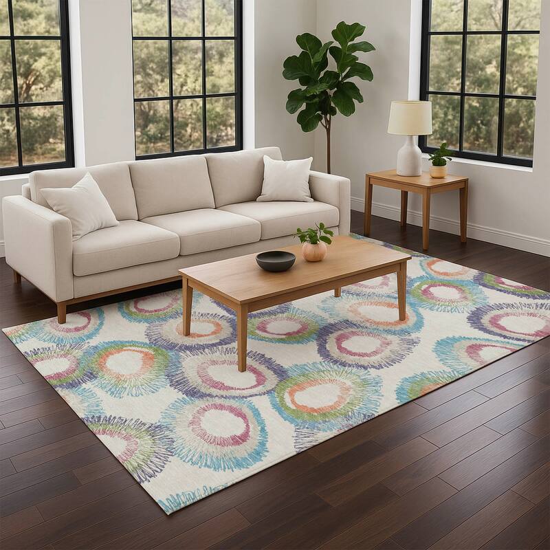 Machine Washable Indoor/ Outdoor Modern Spikey Chantille Rug