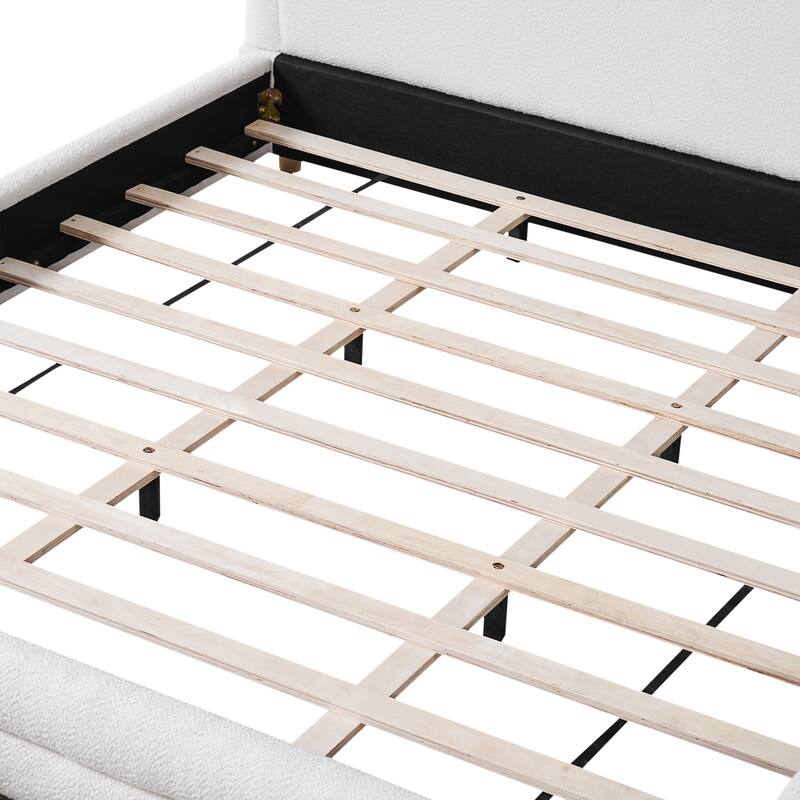 Christopher Knight Home - Camellia Modern Boucle Upholstered Bed Frame with Thick Curved Headboard and Wood Legs