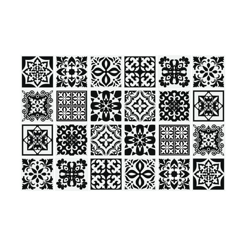 Walplus Calli Black White Mediterranean Wall Tile Stickers Peel and Stick