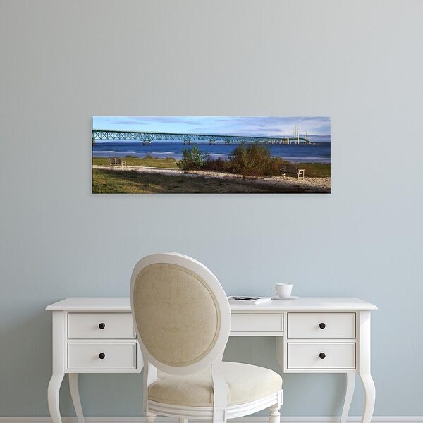 Easy Art Prints Panoramic Image 'Suspension bridge across strait, Mackinac Bridge, Mackinaw City, Michigan' Canvas Art