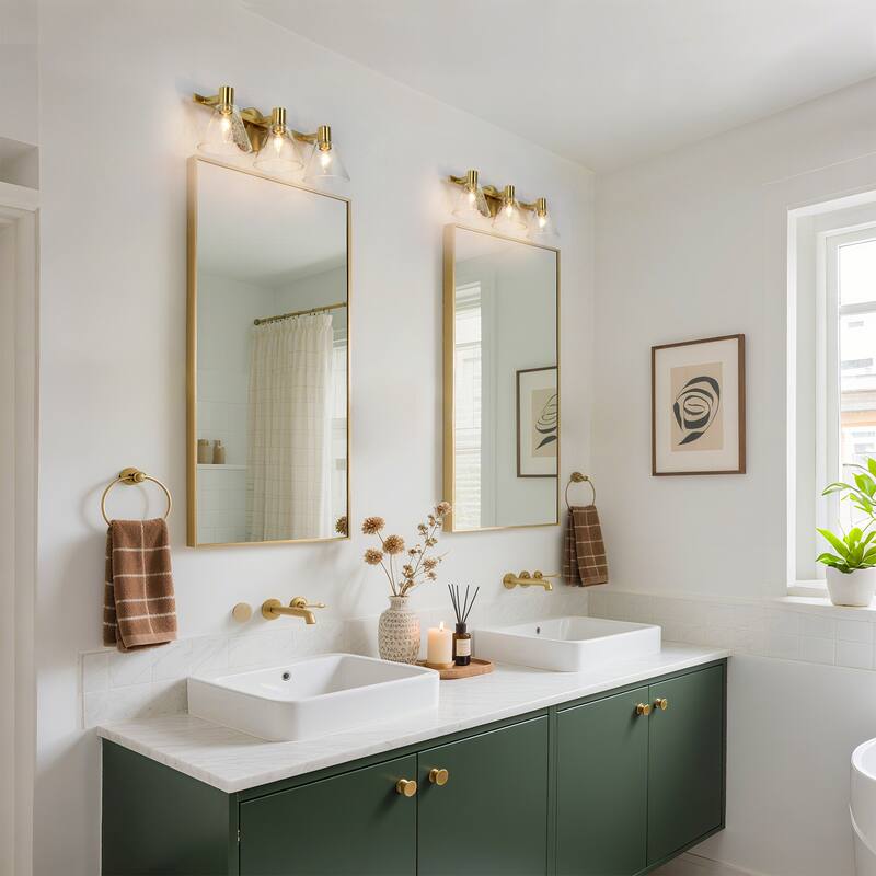 Modern Gold 3-Light Bathroom Vanity Light Seeded Glass Wall Sconce - Electroplated Gold - W21.5"xD6.5"xH7"