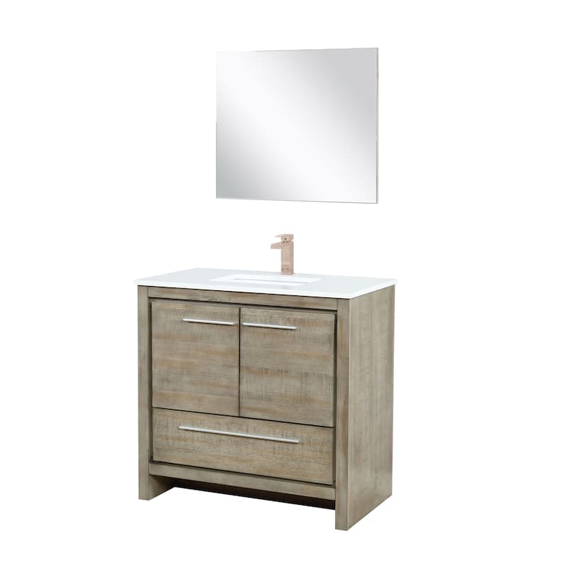 Lafarre Bath Vanity with Cultured Marble Top, Sink, Mirror and Rose Gold Faucet