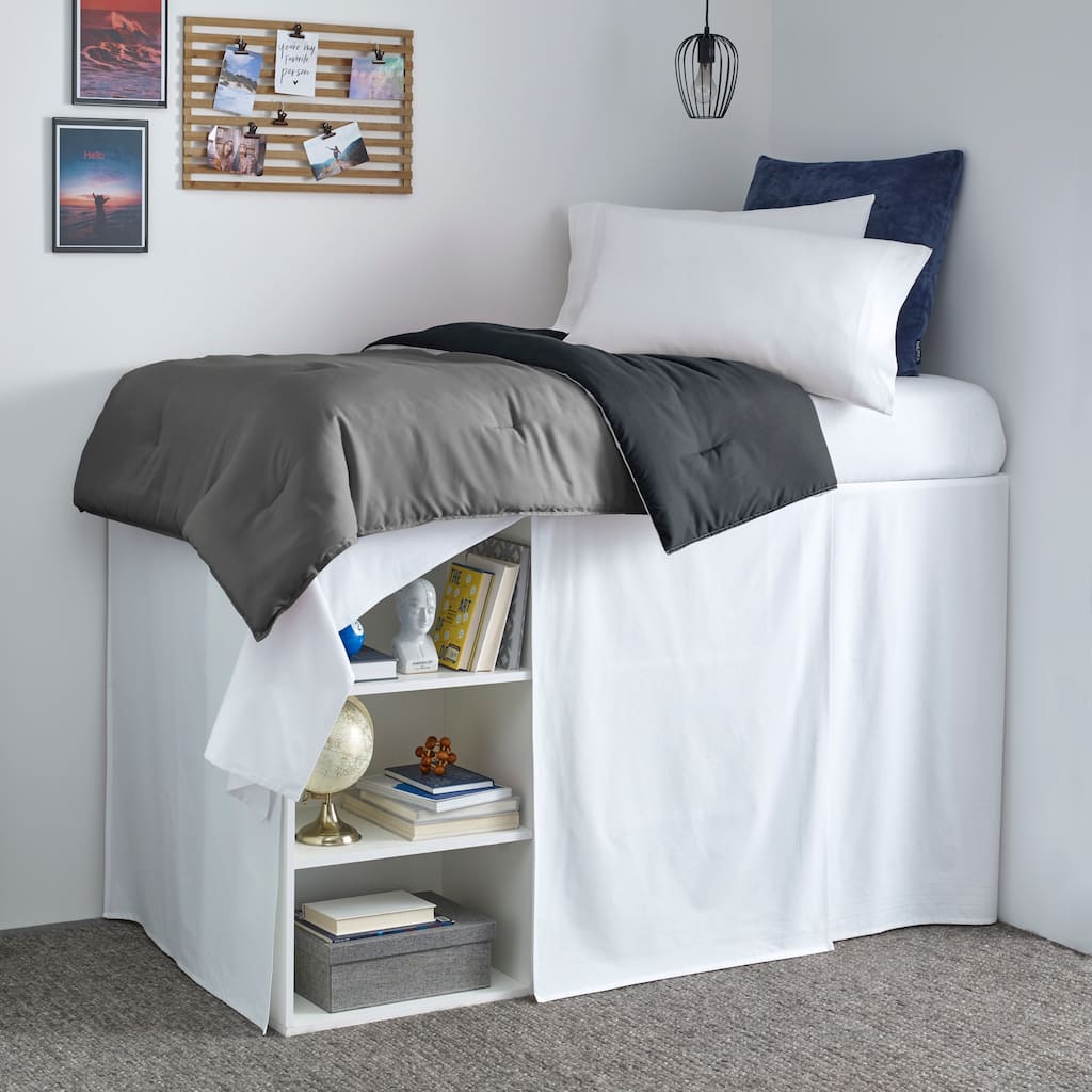 Nautica Solid Cotton White Twin Extra Long Dorm Bedskirt Panel