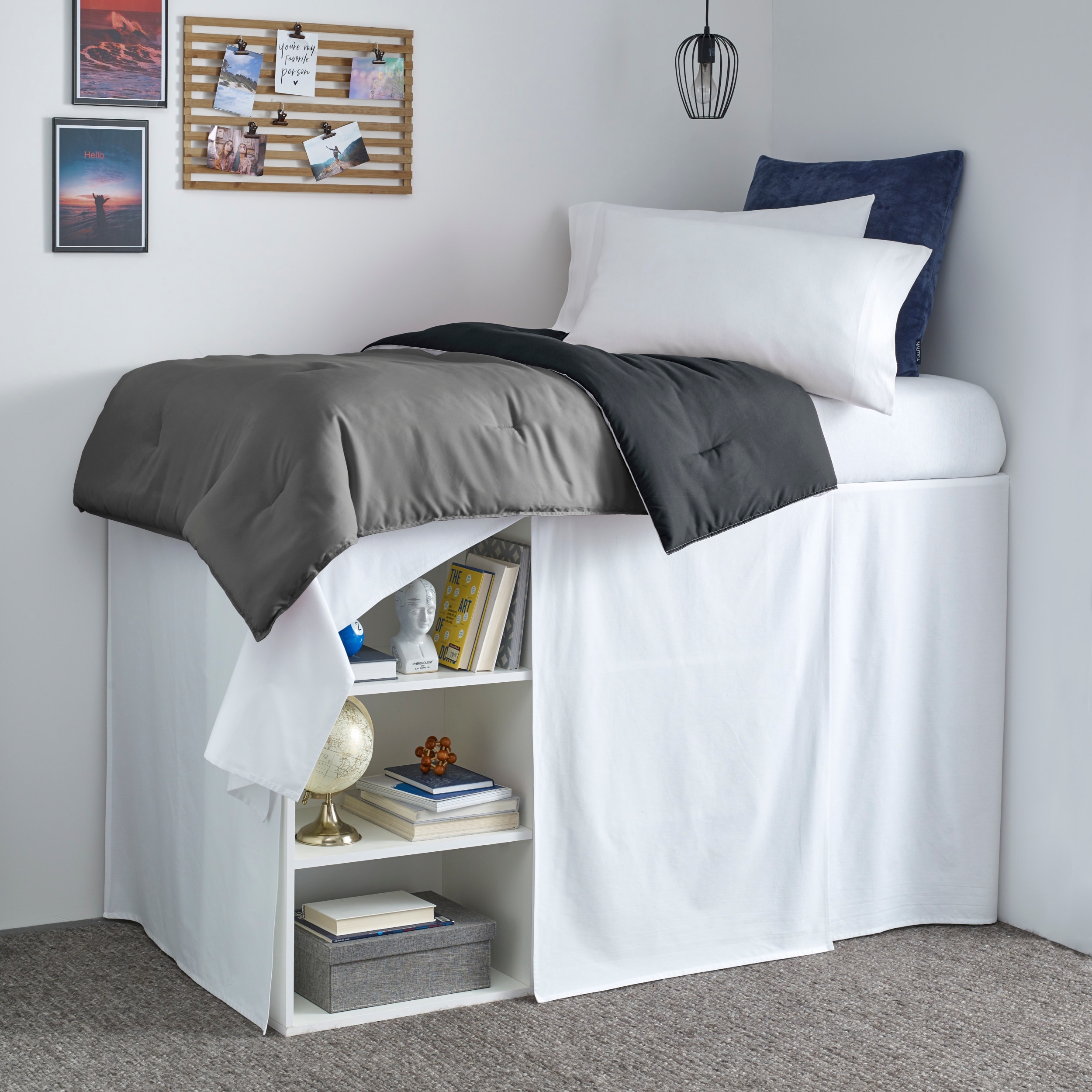 Nautica Solid Cotton White Twin Extra Long Dorm Bedskirt Panel