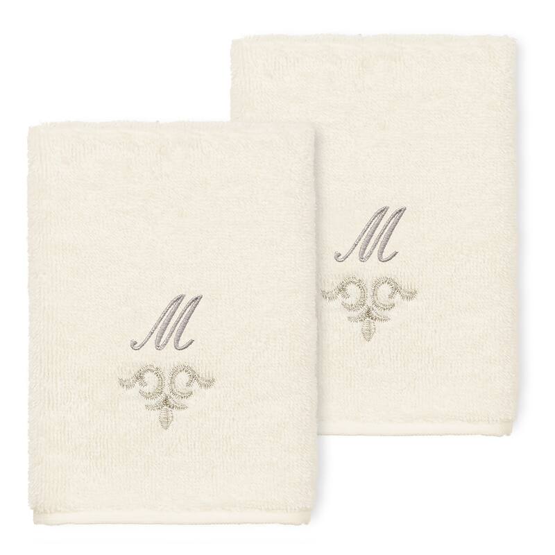 Authentic Hotel and Spa 100% Turkish Cotton Monica 2PC Embellished Washcloth Set - M - Cream