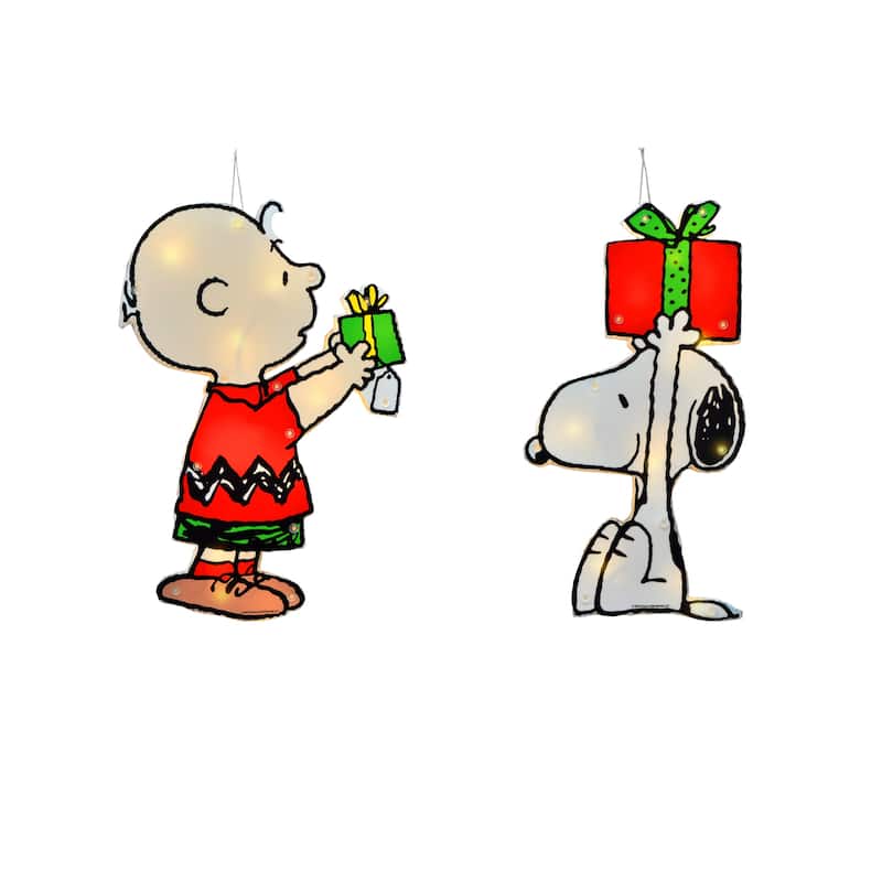 12" Peanuts 2 PC PreLit LED Holiday Window Décor Snoopy and Charlie Brown