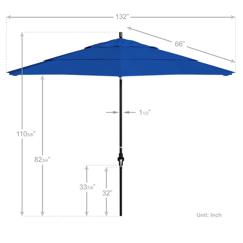 California Umbrella 11' Rd Golden State Series Patio Umbrella Bronze Aluminum Frame Crank Lift Collar Tilt Olefin Royal Blue