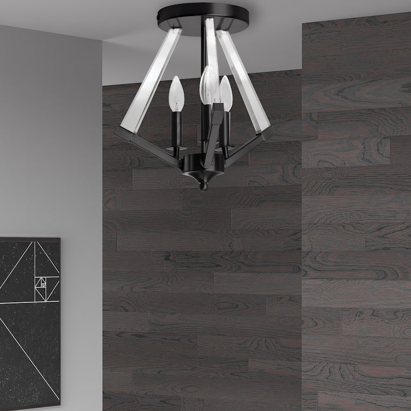 Semi-Flush Mount Light 3 Light Black Ceiling Fixture Modern Interior Lighting - 15