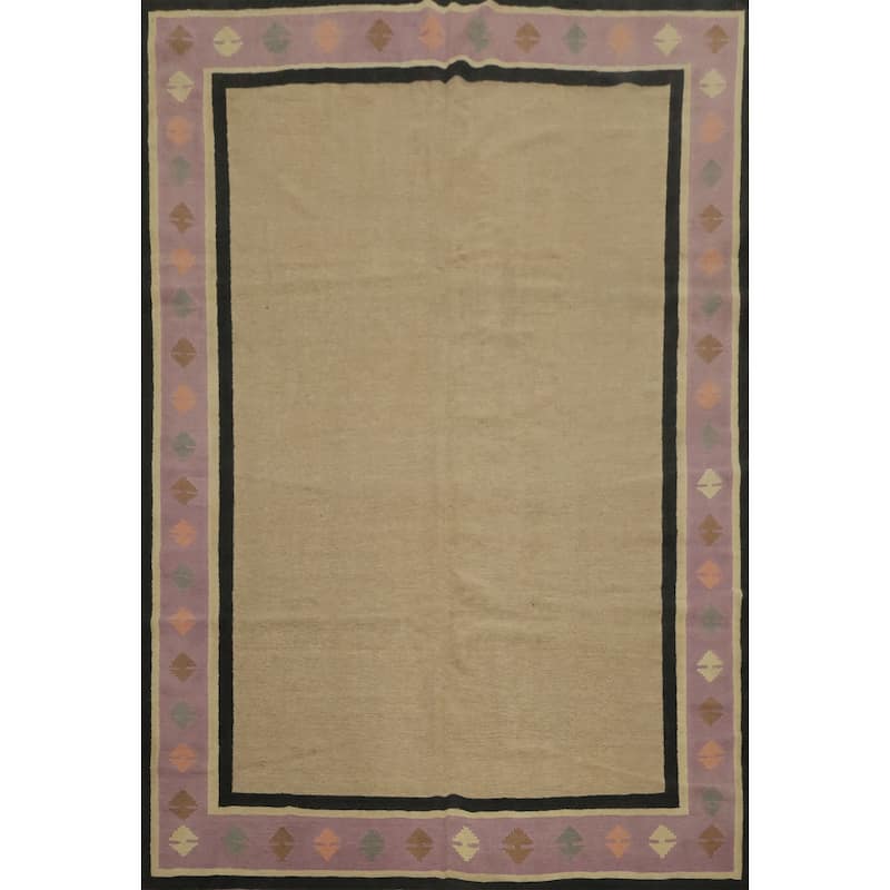 Hand Woven Oriental 100% Wool Carpet Southwestern Tribal Beige & Ivories Kilim Area Rug - 10' 2'' X 8' 2''