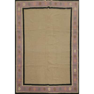 Hand Woven Oriental 100% Wool Carpet Southwestern Tribal Beige & Ivories Kilim Area Rug - 10' 2'' X 8' 2''