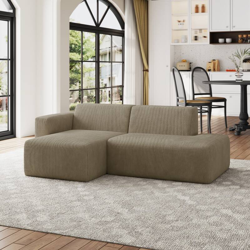 Oversized Corduroy Modular Sectional Fabric Sofa - KHAKI/SIDE CHAIR&CHAISE