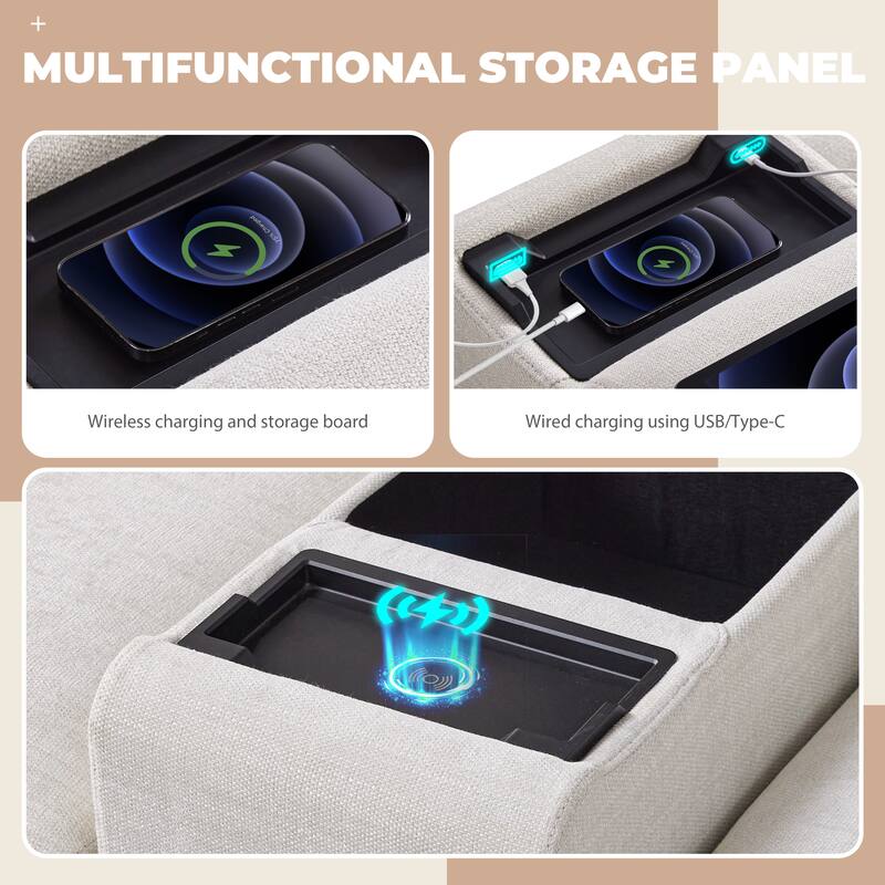 124'' L-Shaped Sectional Sofa Chenille Upholstered Cloud Couches with Multi-Functional Storage Console & Movable Ottoman