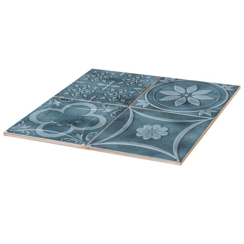 Coat of Arms 5.9x5.9 Azul Glossy Textured Polished Ceramic Wall Tile