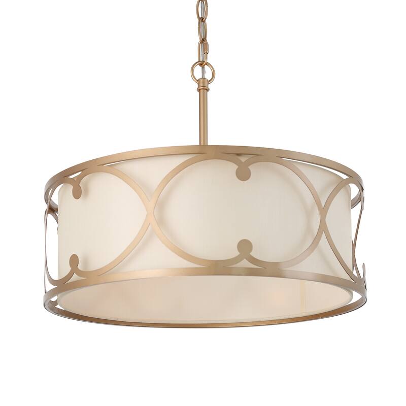 Modern Farmhouse 3-light Dining Drum Chandelier Pendant Lights with Fabric Shade - D17.5"x H 14"