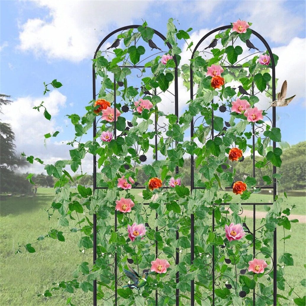 Set of 2 Large Tall Metal Garden Trellis Climbing Plant Shelf Flower Fence Panel - 19.7x82.7 inch