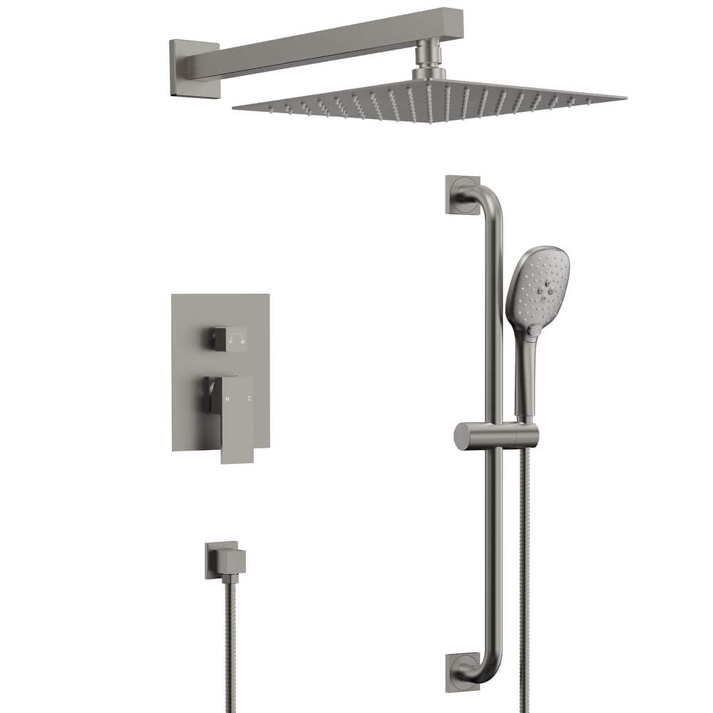 GRANDJOY 2-Spray Concealed Rain Shower System with Handheld, Wall-Mount Modern Design
