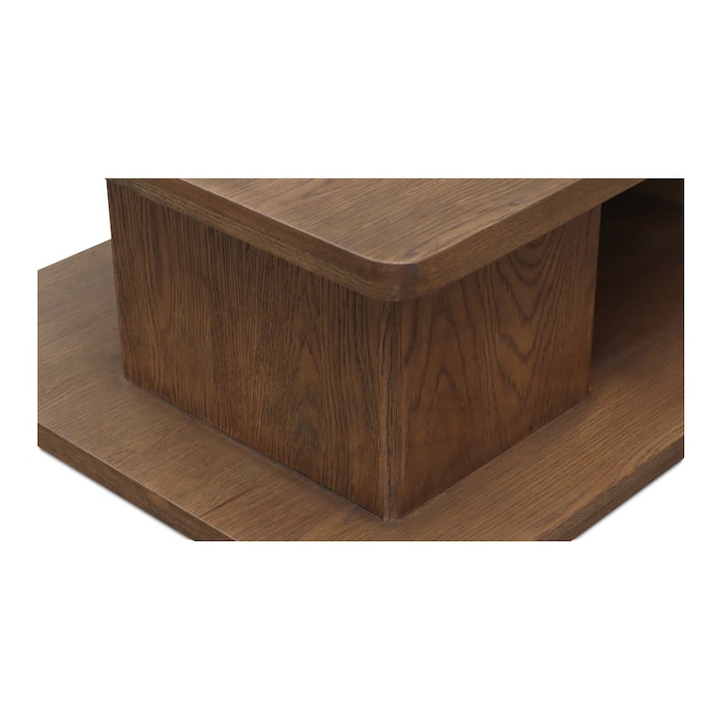NADAAL STUDIOS Thalor Coffee Table, Large Rectangular Solid Oak Edge, Bullnose Vertical Support, Dark Brown