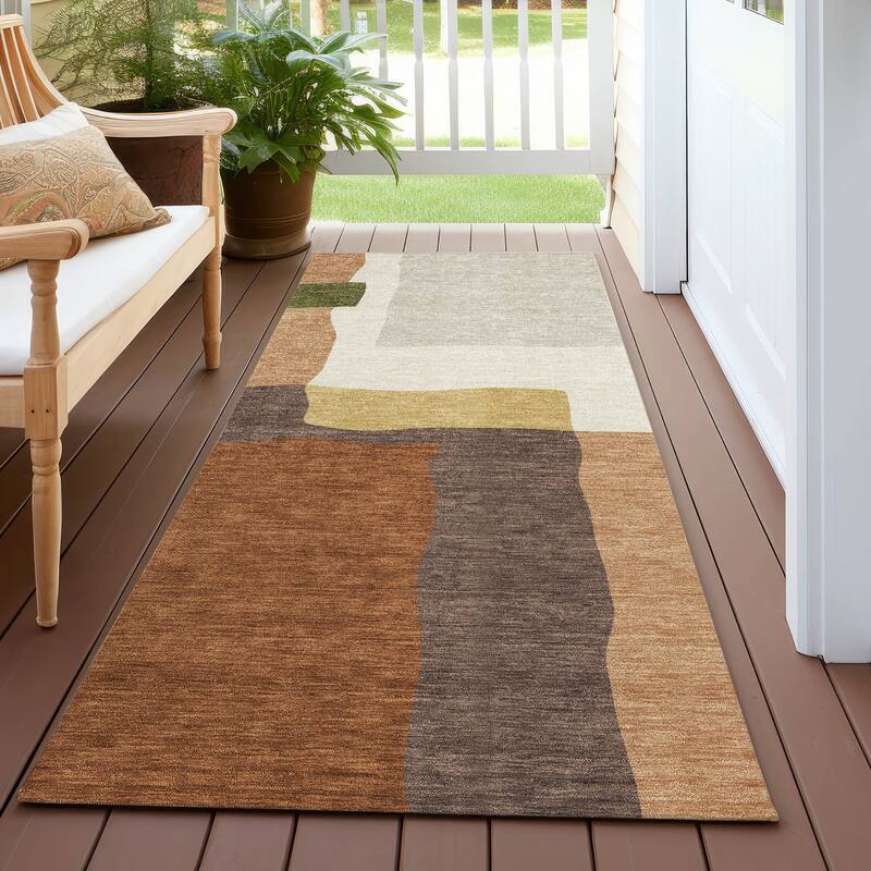 Machine Washable Indoor/ Outdoor Contemporary Blox Chantille Rug - Copper - 2'3" x 7'6"
