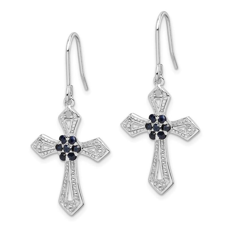Curata 925 Sterling Silver Dangle Polished Shepherd hook Diamond Accent Religious Faith Cross Earrings - 39x18mm Wide