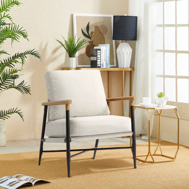 Anis 27'' W Vegan Leather/ Chenille X Base Metal Frame Accent Chair - Beige
