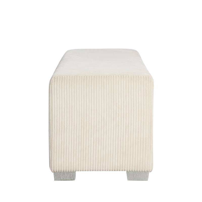 Furniture of America Goffney Chenille Bench with Fireplace Simulator and Bluetooth Audio