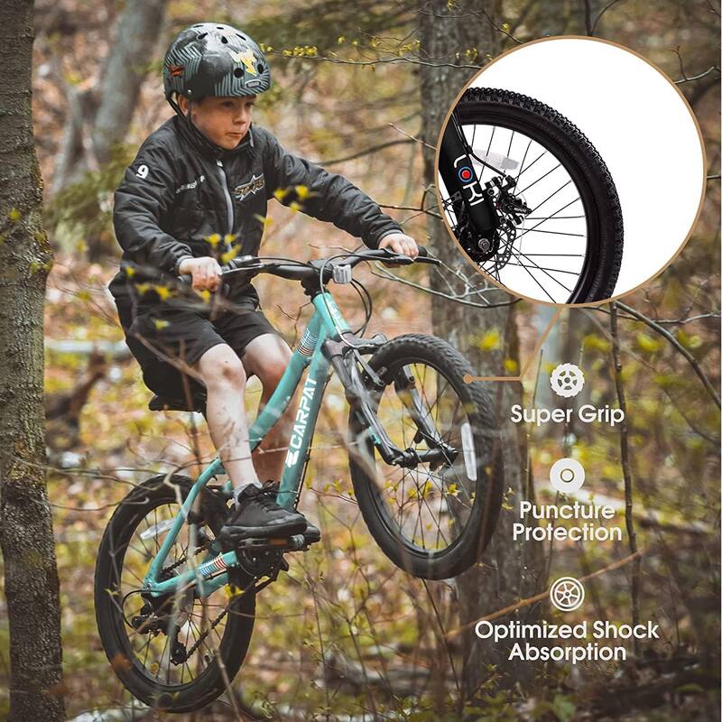 20 Inch Kids Mountain Bike for Boys & Girls Ages 6-12, 7-Speed Steel Frame with Front Suspension & Disc Brakes