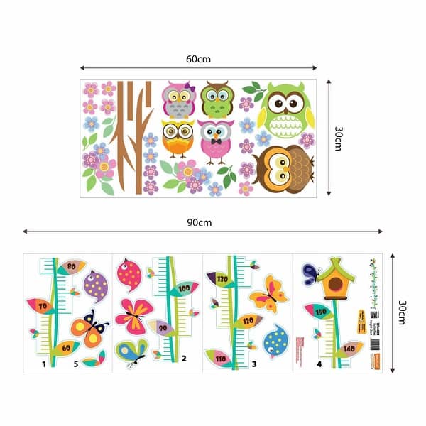 dimension image slide 0 of 5, Walplus Floral Owl Tree Butterfly Height Chart Kids Wall Sticker Decal