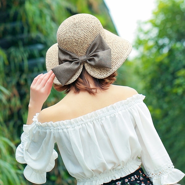 Women's Sunscreen Straw Hat With Split Big Bow. Opens flyout.
