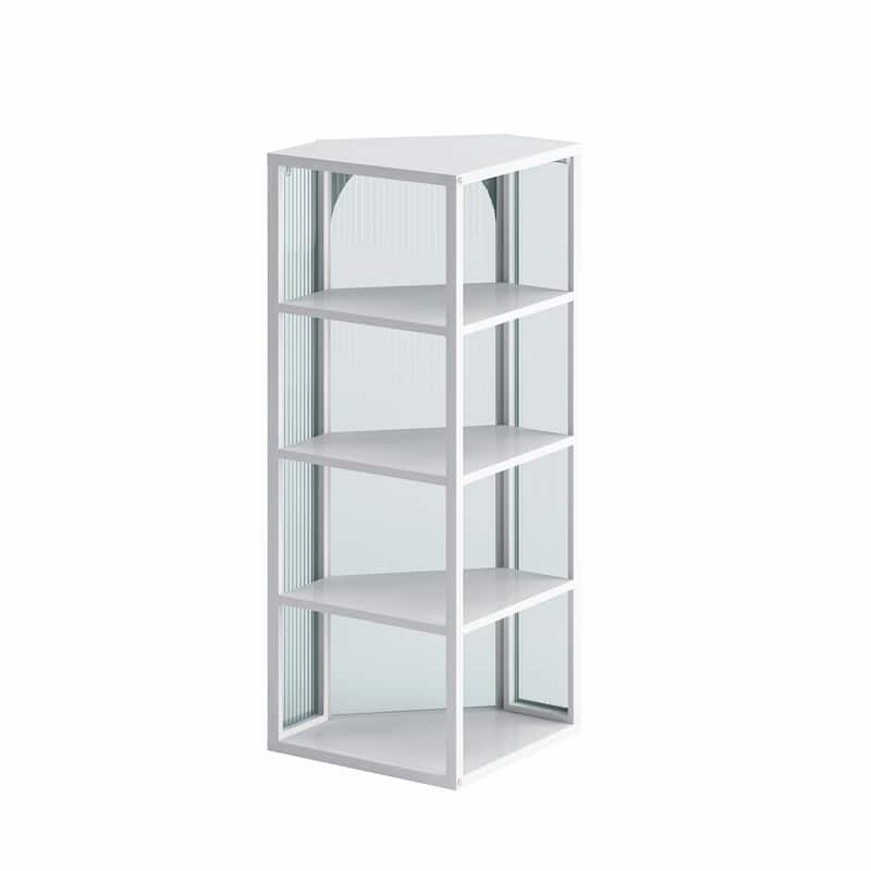 Four-Tier Wall-Mounted Corner Cabinet with Glass Door Storage
