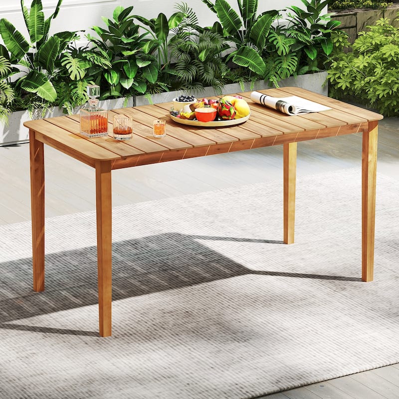 Gymax Rectangular Outdoor Dining Table 4-6 People Large Acacia Wood