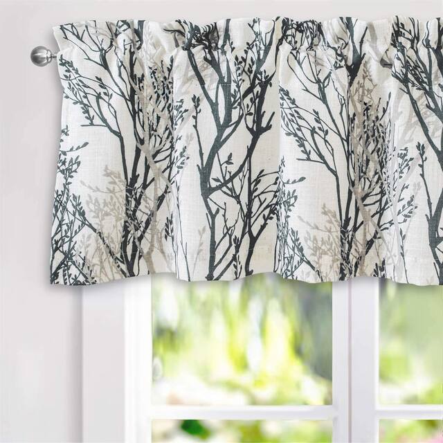DriftAway Tree Branch Linen Blend Abstract Ink Printing Lined Window Curtain Valance - 52" width x 18 " length - Grey