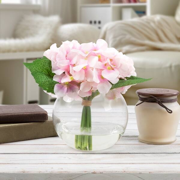 Shop Glass Round Vase Artificial Hydrangea Floral Table Decor