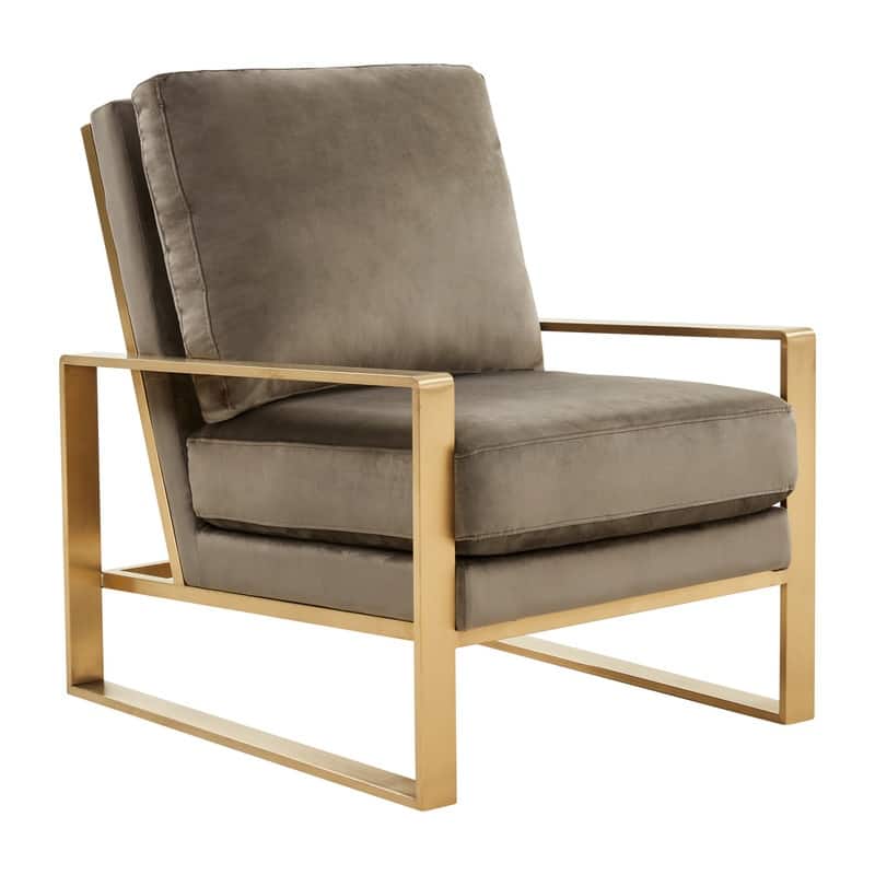 Jefferson Modern Velvet Accent Chair with Brushed Gold Frame, Removable Cushions, and Floor Protectors for Living Room or Office - Dark Grey