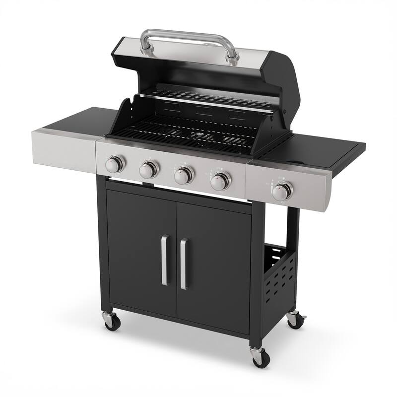 4-Burner Outdoor Gas Grill with Side Burner, 304 Stainless Steel Tabletop & Lid, Portable for Patio, Garden, Backyard
