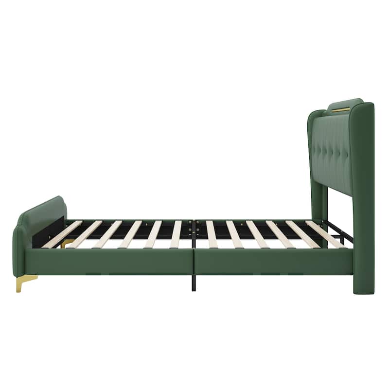 Queen Platform Bed - PU Leather - Wingback Style