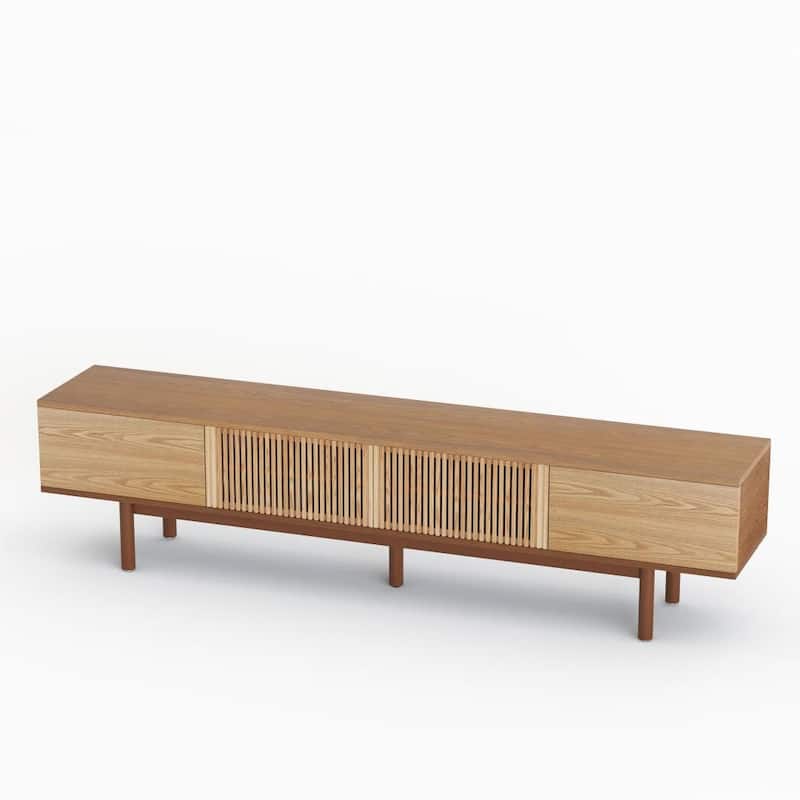 86.6" Solid Wood TV Stand with Slatted Door Design, Media Console for 90" TVs, - 86.6"Wx15.7"Dx20.8"H