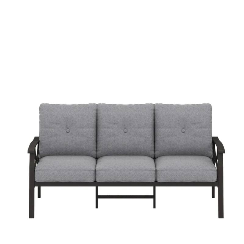 70" Metal 3-Seat Patio Sofa, Khaki Frame with Gray Cushions