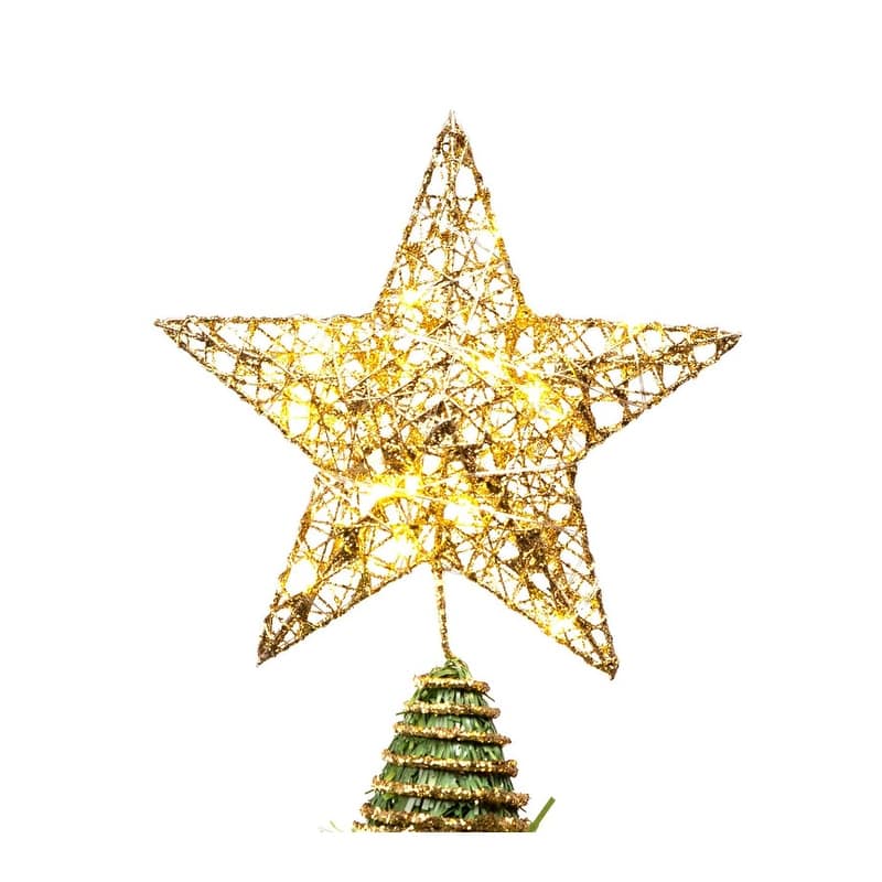 9 in Gold Glitter Star Tree Topper Metal Hallow Tree Star Lighted for Christmas Tree Decorations