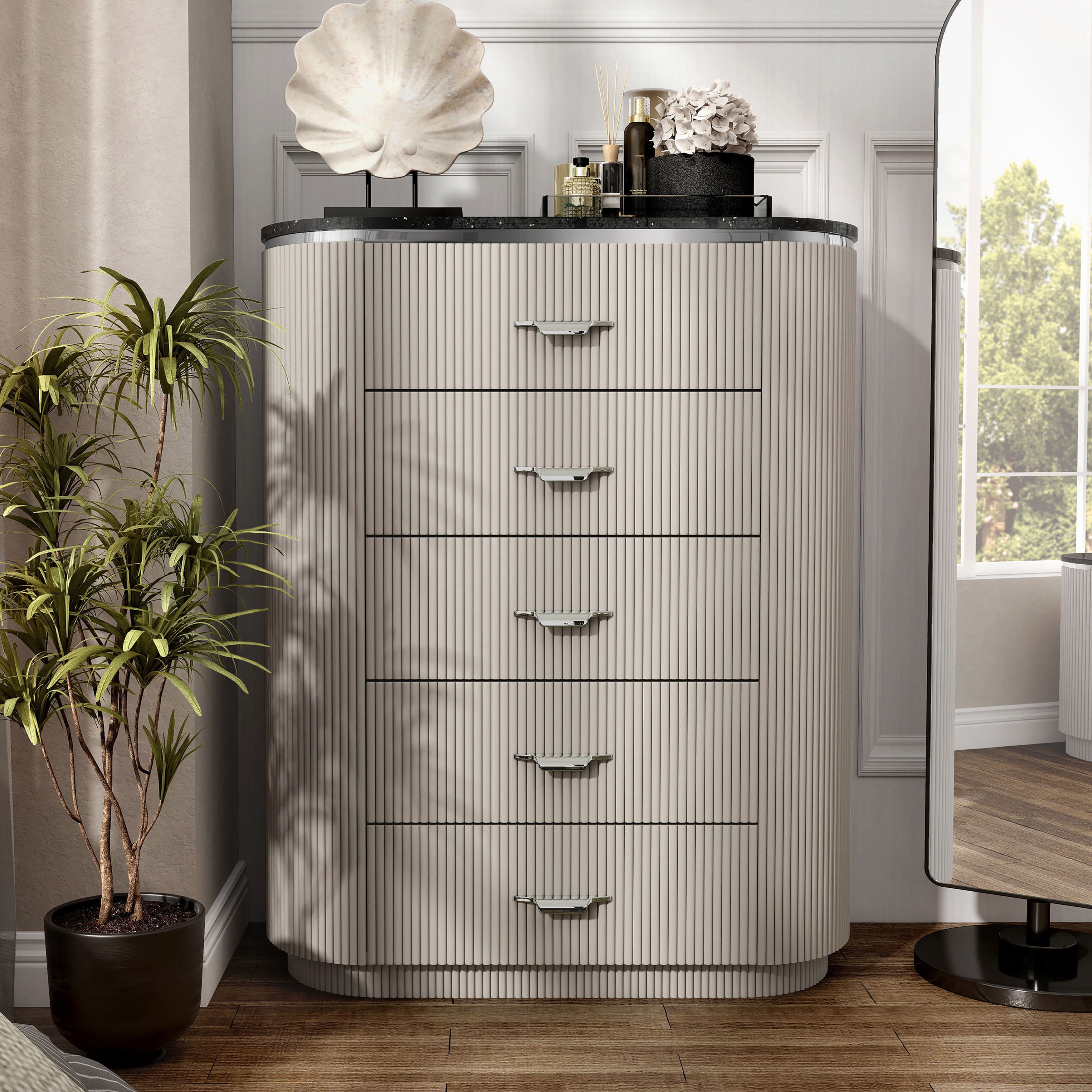 Furniture of America Addy Light Gray 5 -Drawer 39-in W Standard Chest Marble