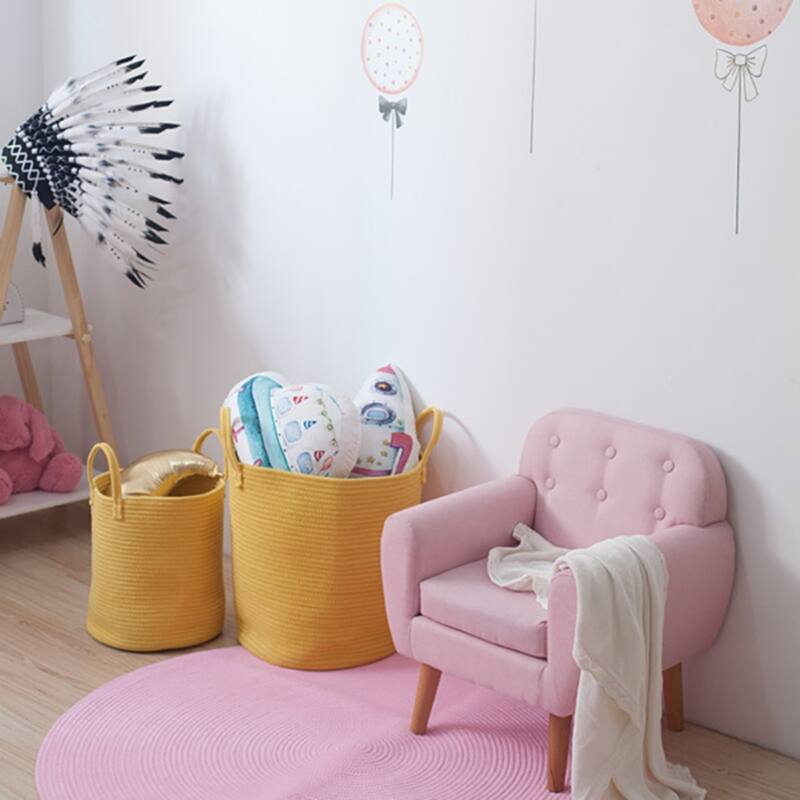 Large Yellow Cotton Rope Storage Basket with Handles for Toys Laundry and Home Organization - 15.74”Dia x 17.71”H