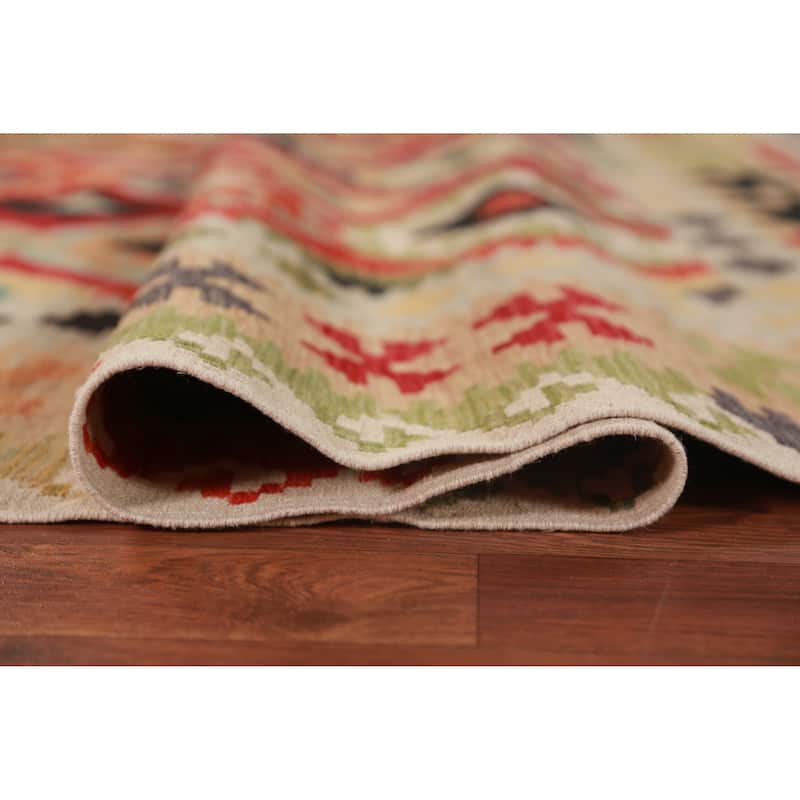Geometric Kilim Oriental Area Rug Hand-Woven Tribal Wool Carpet - 8'0"x 11'3"